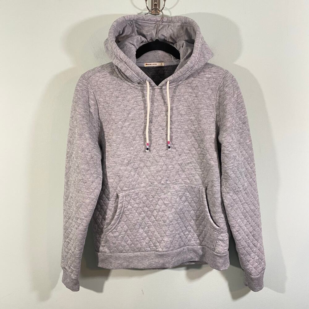 Marine Layer Women Heather Grey Quilted Texture Corbet Pullover Hoodie Size M